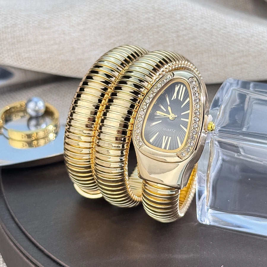 Fashionable European And American Snake-Shape Elastic Wrapping Quartz Ladies Watch with Embedded Diamond Bracelet Watch