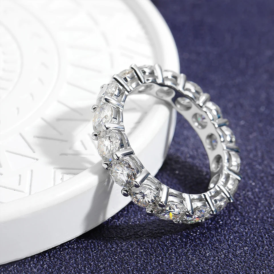 5mm D Color Moissanite Row Ring 925 Sterling Silver Diamond Wedding Band Rings For Women Certified Fine Jewelry Gift Houtros