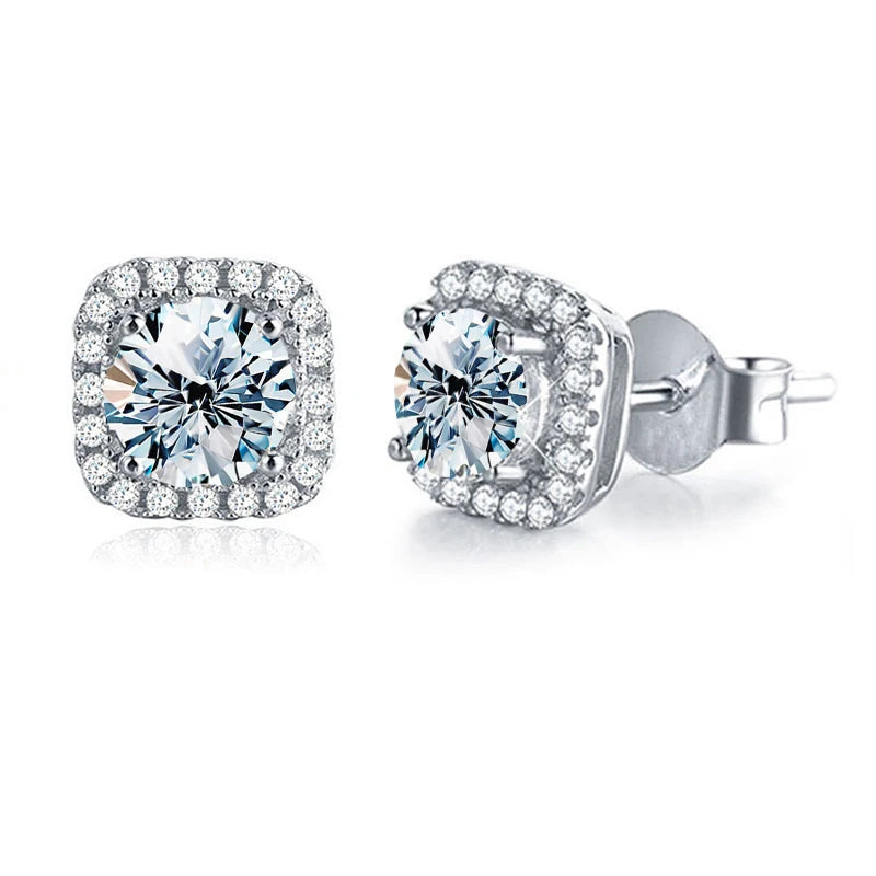 S925 Sterling Silver Brilliant 0.5-1CT Moissanite Diamond Stud Earrings for Women Engagement Wedding High Quality Jewelry