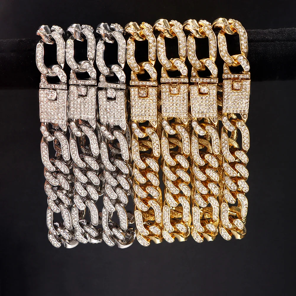 Hip Hop Iced Out Prong Cuban Link Chain Anklet For Women Gold Silver Color Prong Rhombus Cuban Anklets Bracelet Fashion Jewelry