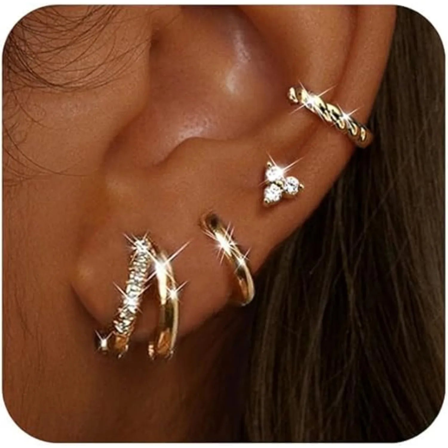 4 Pairs 14K Gold Plated Hoop Earrings for Women Surgical Steel Huggie Earings Stacks Set Dainty Cartilage Flat Back Stud Jewelry