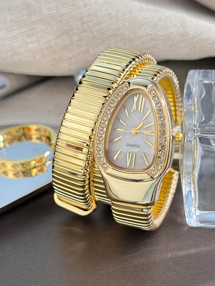 Fashionable European And American Snake-Shape Elastic Wrapping Quartz Ladies Watch with Embedded Diamond Bracelet Watch