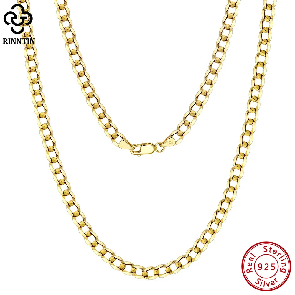 Rinntin 18K Gold Over 925 Sterling Silver 3mm/5mm Italian Diamond Cut Cuban Link Curb Chain Necklace for Women Men Jewelry SC60