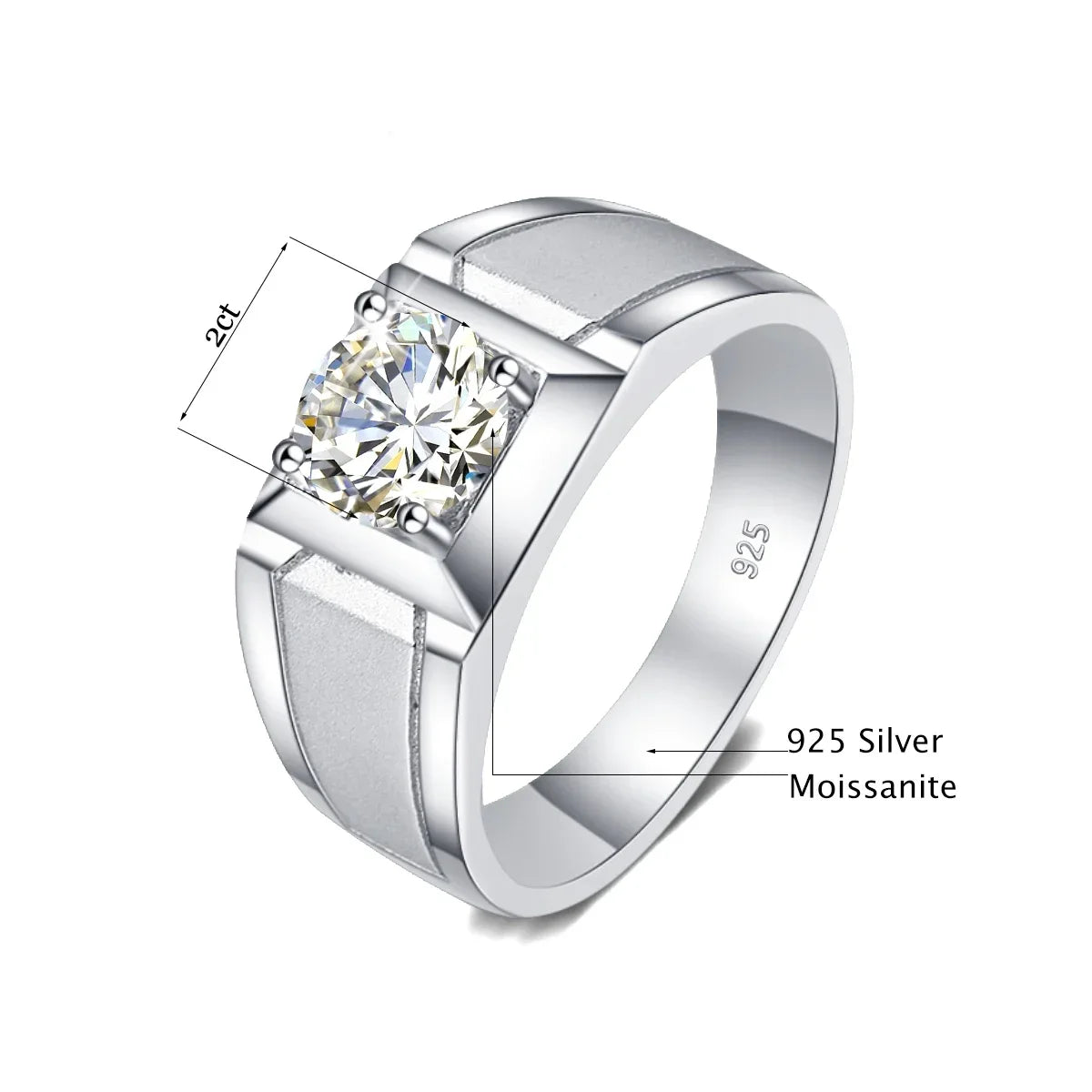 2 Carat Moissanite Rings For Men 925 Sterling Silver White Gold Plated Engagement Wedding Mens Jewellery 2025 Trend Gift Male