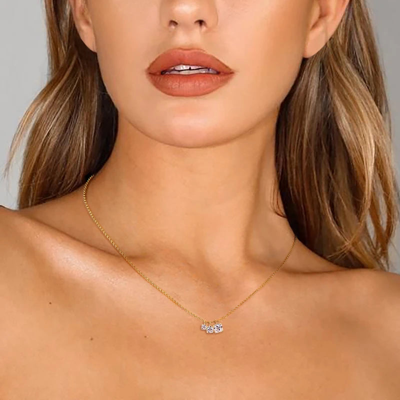 OXTAO Real 925 Silver Three Stone Moissanite Pendant Necklace Glittering Diamond for Women Chain Necklaces Jewelry Gift