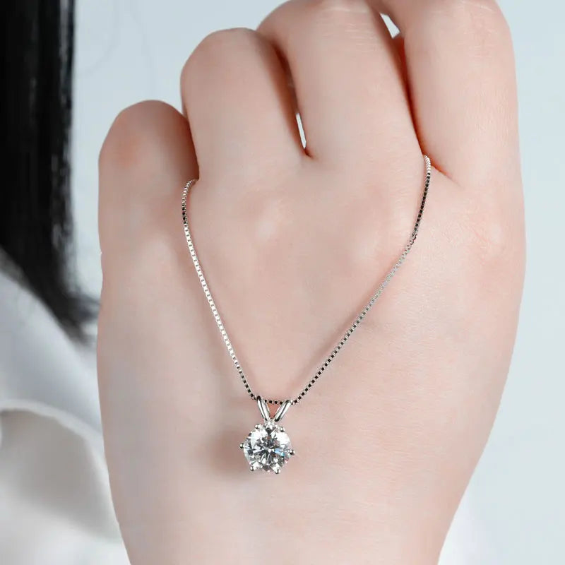 OXTAO Classic Six Claw D Color Moissanite Solitaire Pendant Necklace Female Jewelry Real 925 Silver 3CT 2CT Fine Jewellry Gift