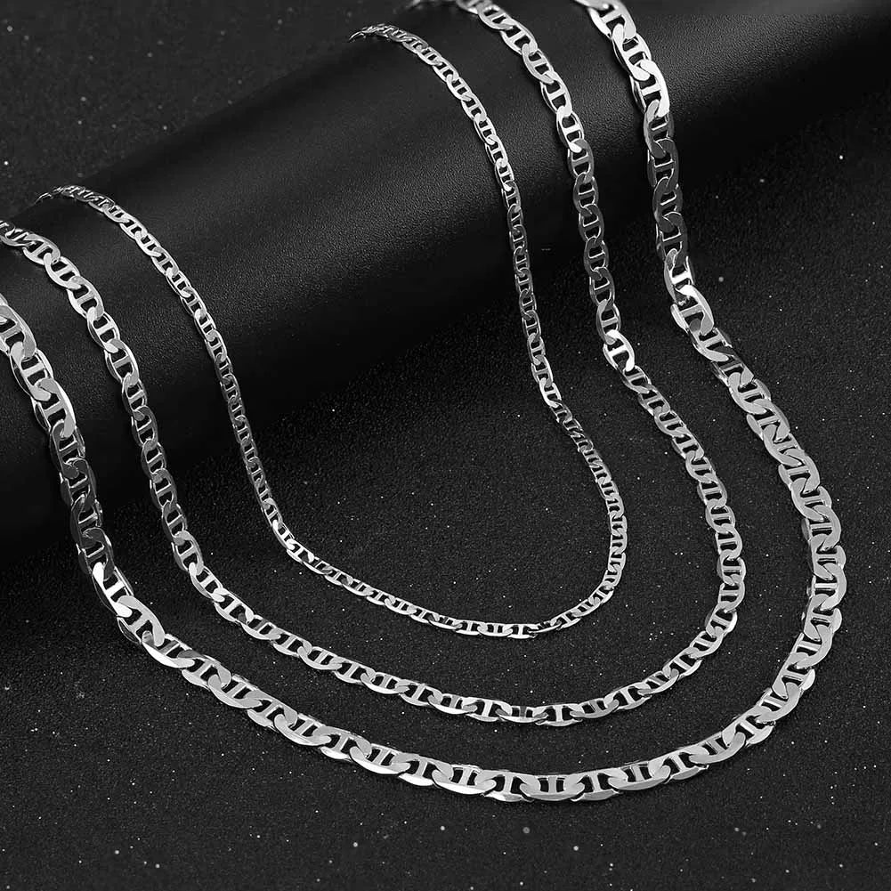 Rinntin Vintage 925 Sterling Silver Link Necklace Fashion Women Men Dainty Neck Chain Hip Hop Rhodium Neck Jewelry Gift SC21