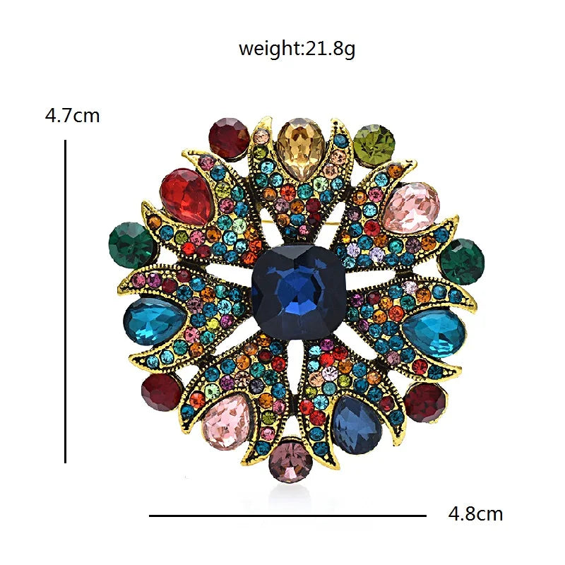 Wuli&baby Shinning Round Flower Brooches Women 2-color Rhinestone Palace Style Beauty Party Office Brooch Pin Gifts