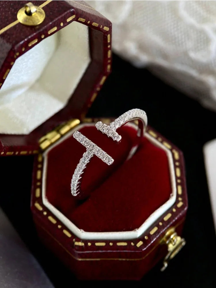 925 Sterling Silver Simple Fashion Parallel Length Adjustable Zircon Ring For Women Engagement Luxury High Quality Fine Jewelry