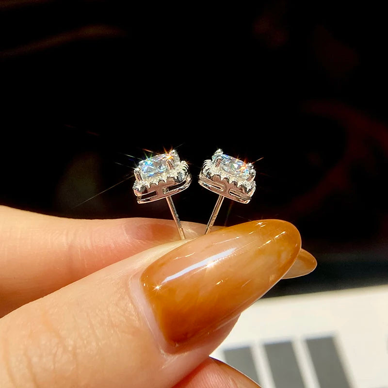 S925 Sterling Silver Brilliant 0.5-1CT Moissanite Diamond Stud Earrings for Women Engagement Wedding High Quality Jewelry