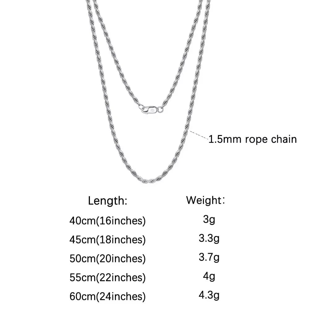 Rinntin Luxury 925 Sterling Silver Diamond-Cut Rope Chain Necklace For Men Women Fashion Italian Silver Neck Chain Jewelry SC29