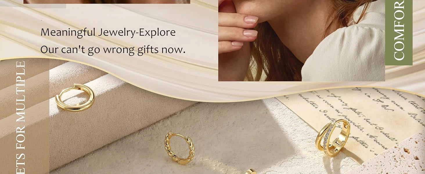 4 Pairs 14K Gold Plated Hoop Earrings for Women Surgical Steel Huggie Earings Stacks Set Dainty Cartilage Flat Back Stud Jewelry