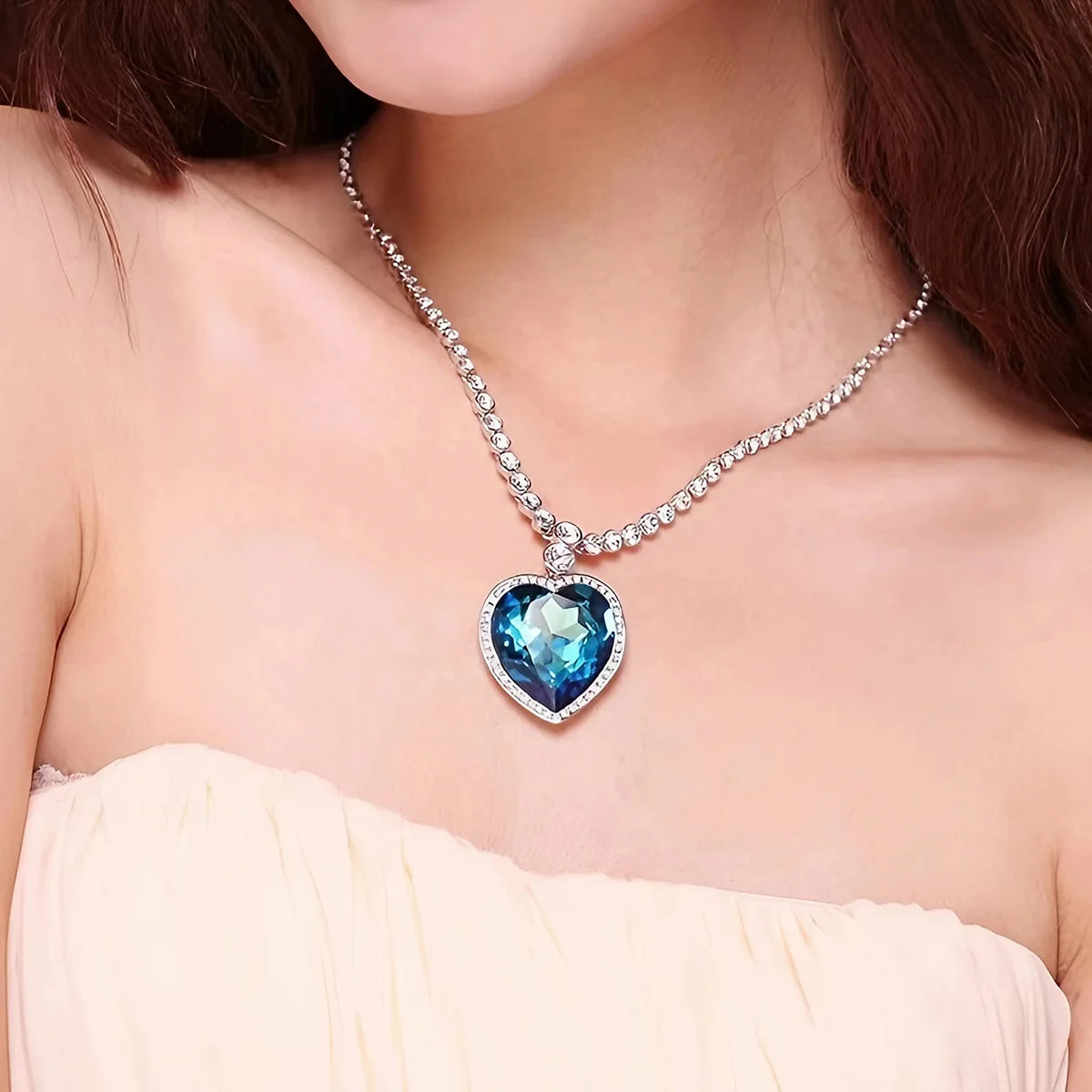 Luxury Heart of the Ocean Necklace for Her, Titanic Inspired Blue Crystal Pendant, Gold & Rhodium Plated Valentine's Day Gift
