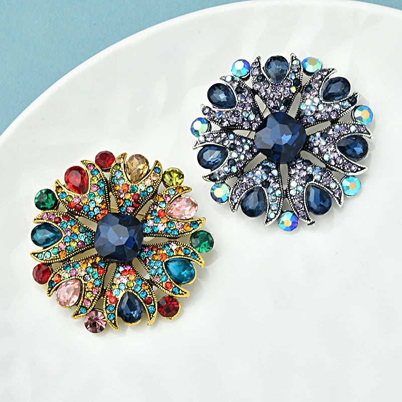 Wuli&baby Shinning Round Flower Brooches Women 2-color Rhinestone Palace Style Beauty Party Office Brooch Pin Gifts