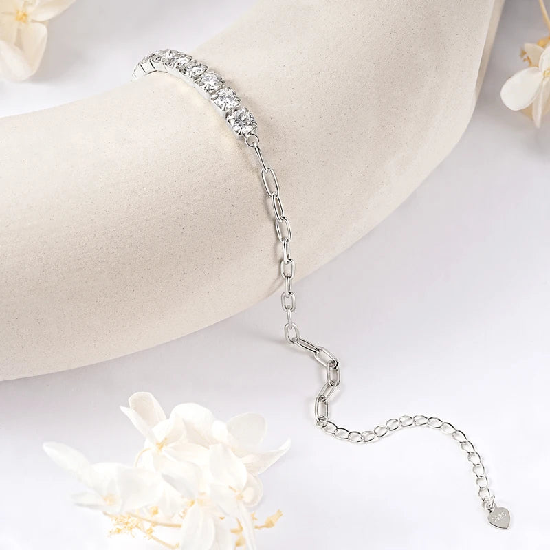 OXTAO D Color 2mm/5mm Moissanite Bracelet for Women 100% 925 Sterling Silver Round Cut Fine Birthday Jewelry Gift GRA Certified