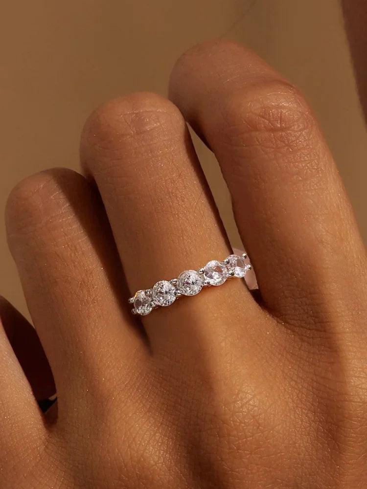 925 Sterling Silver Classic Shiny Simplicity Five Star Zircon Ring For Women Engagement Wedding Luxury High Quality Fine Jewelry