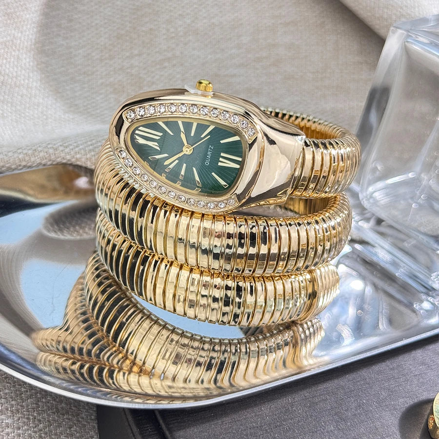 Fashionable European And American Snake-Shape Elastic Wrapping Quartz Ladies Watch with Embedded Diamond Bracelet Watch