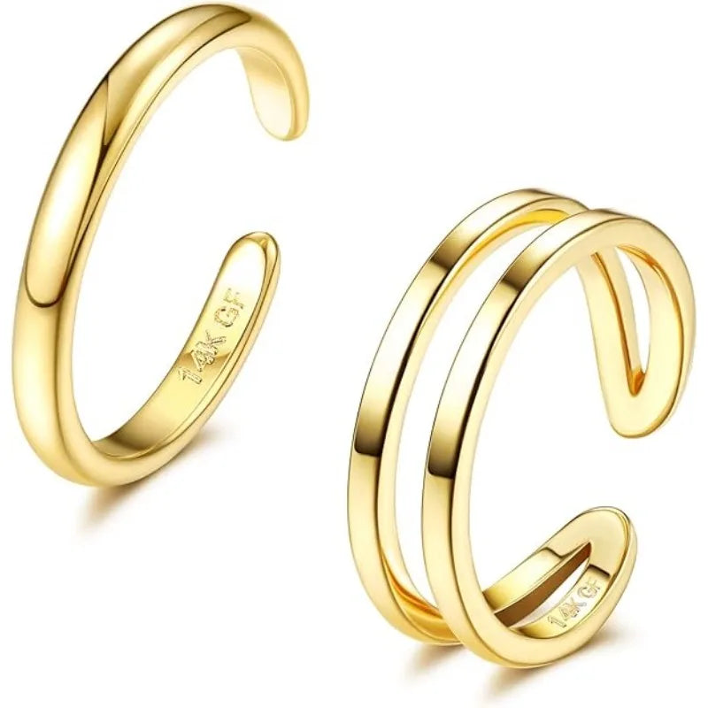 2Pcs 14K Gold Plated Toe Rings for Women Simple Open Band Toe Ring Adjustable Toe Rings Jewellry Gifts
