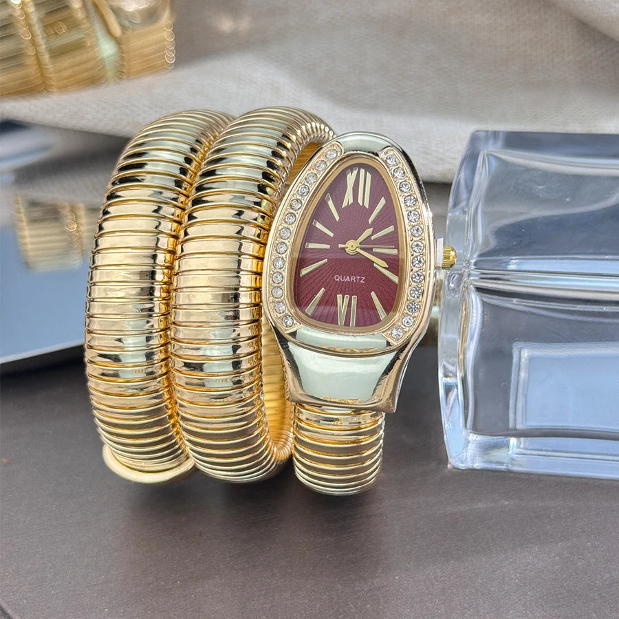 Fashionable European And American Snake-Shape Elastic Wrapping Quartz Ladies Watch with Embedded Diamond Bracelet Watch