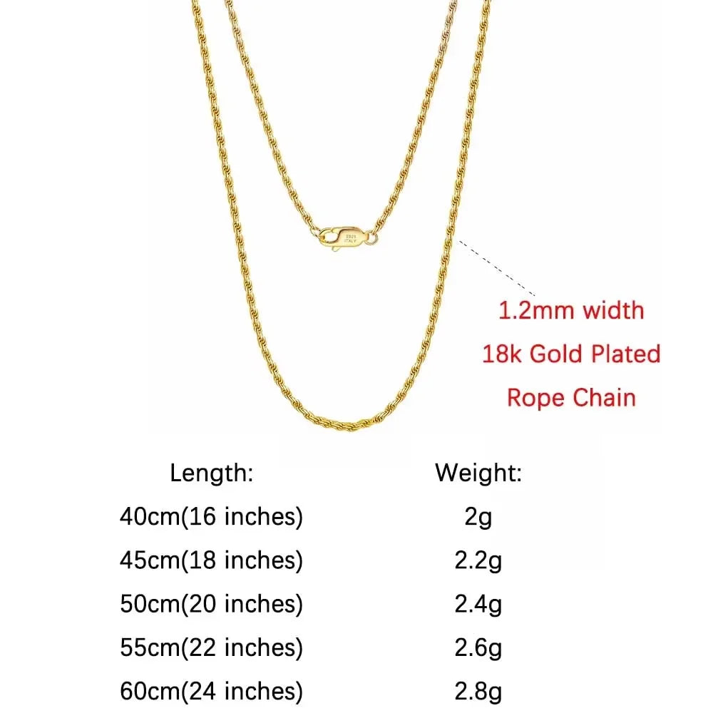 Rinntin Luxury 925 Sterling Silver Diamond-Cut Rope Chain Necklace For Men Women Fashion Italian Silver Neck Chain Jewelry SC29