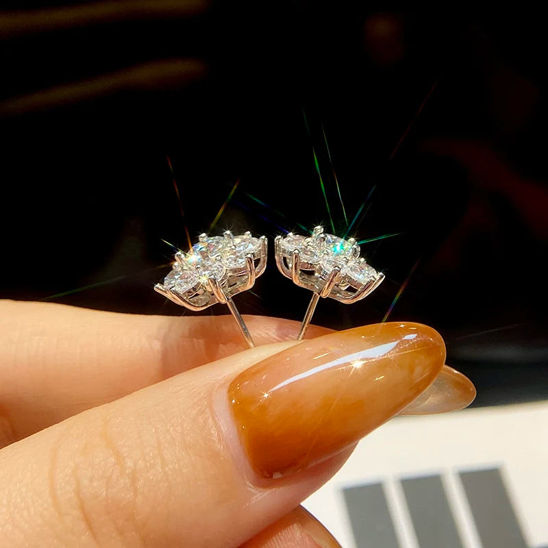 S925 Sterling Silver Elegant Gorgeous 0.5CT Moissanite Flower Earrings for Women Engagement Wedding Fashion Fine Jewelry