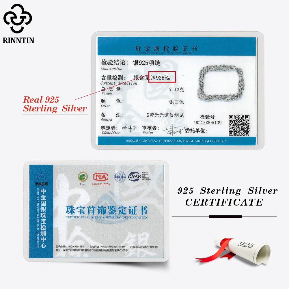 Rinntin Luxury 925 Sterling Silver Diamond-Cut Rope Chain Necklace For Men Women Fashion Italian Silver Neck Chain Jewelry SC29