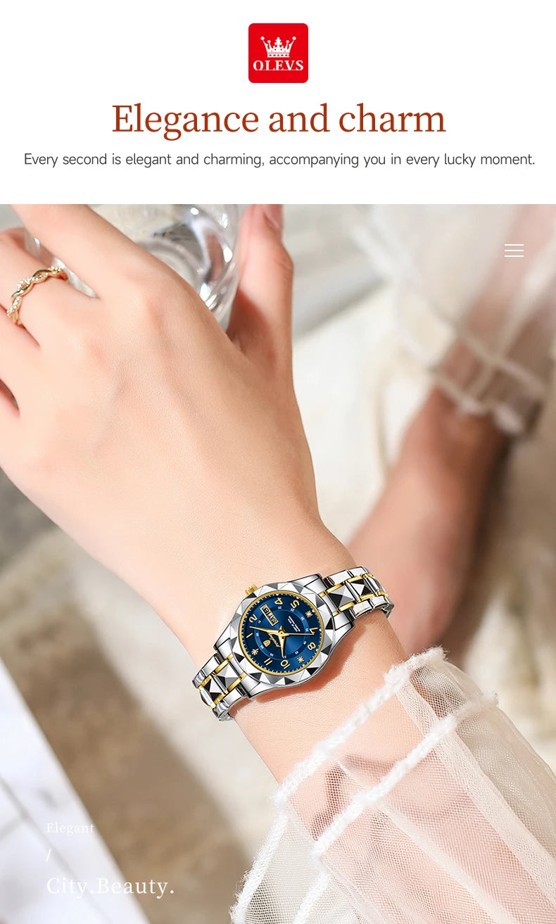 POEDAGAR Luxury Women's Watches Waterproof Luminous Date Week Ladies Watch for Female Quartz Stainless Steel Dress Women Watch