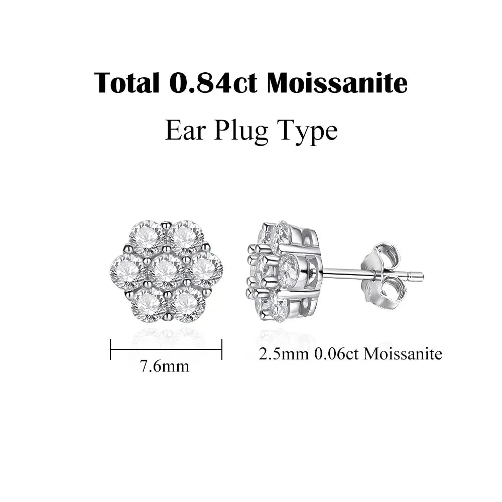 FEOBUR 3mm Full Moissanite Stud Earrings for Women 925 Sterling Silver 7-Stone Flower Wedding Earring Certified Jewelry Gift