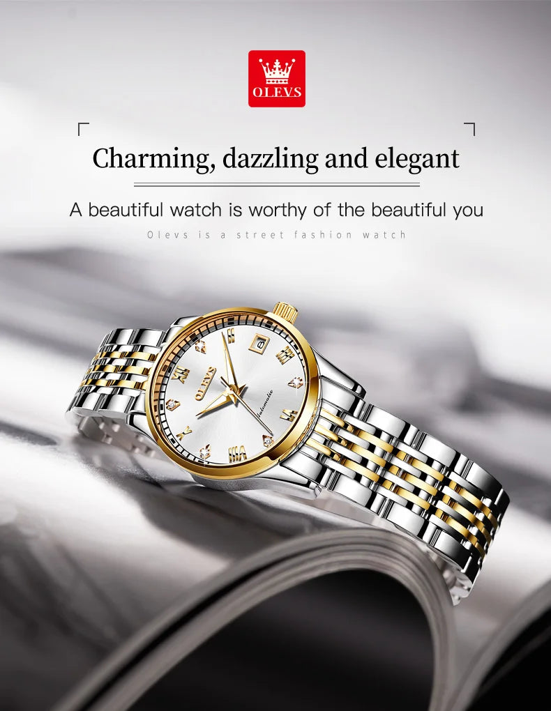 100% Original OLEVS Automatic Mechanical Couple Wrist Watches for Men and Women Waterproof Watches His or Hers Lover's Watch Set