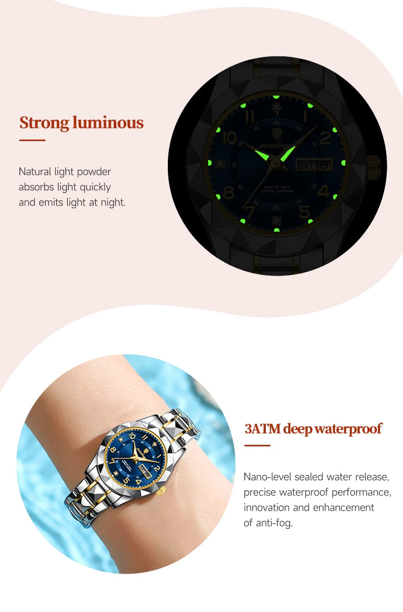 POEDAGAR Luxury Women's Watches Waterproof Luminous Date Week Ladies Watch for Female Quartz Stainless Steel Dress Women Watch