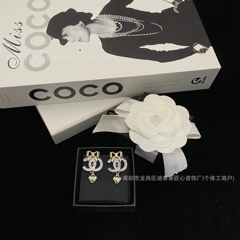 Fragrant Diamond Double Stud Earrings, The Bow Is Sweet, Exquisite and Cute.