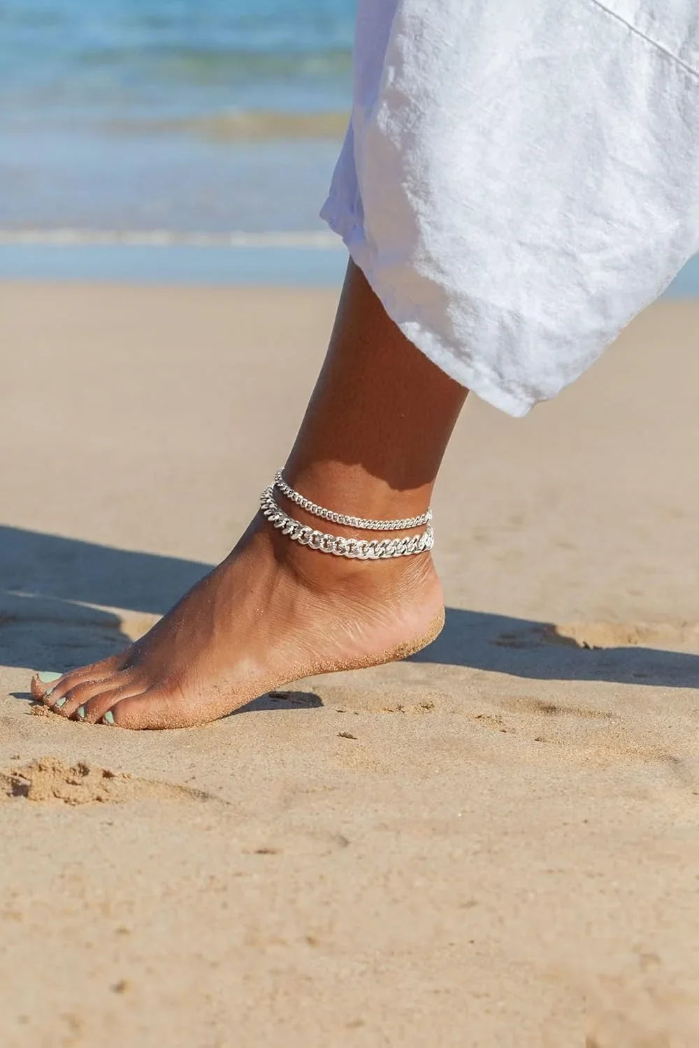 Gold Ankle Bracelets for Women K Gold Plated/Silver Anklets for Women Waterproof Minimalist Cuban Link Anklets Set Gift