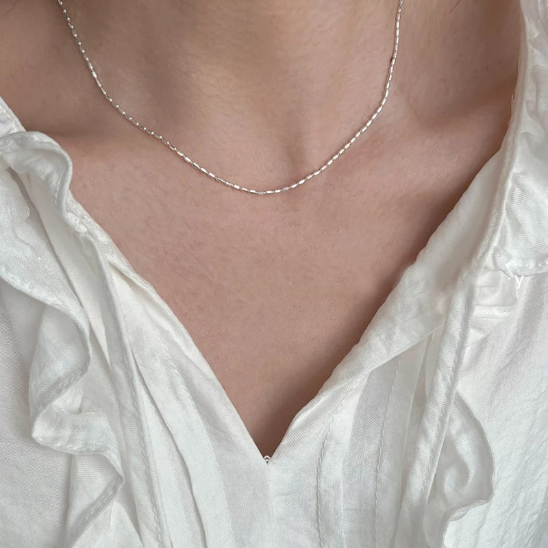 925 Sterling Silver Necklace With Simple Geometric Beads Choker Shiny And Delicate Collarbone Chain For Women Fashion Jewellery