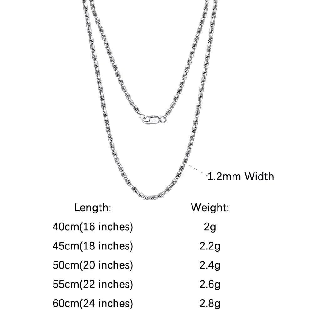Rinntin Luxury 925 Sterling Silver Diamond-Cut Rope Chain Necklace For Men Women Fashion Italian Silver Neck Chain Jewelry SC29