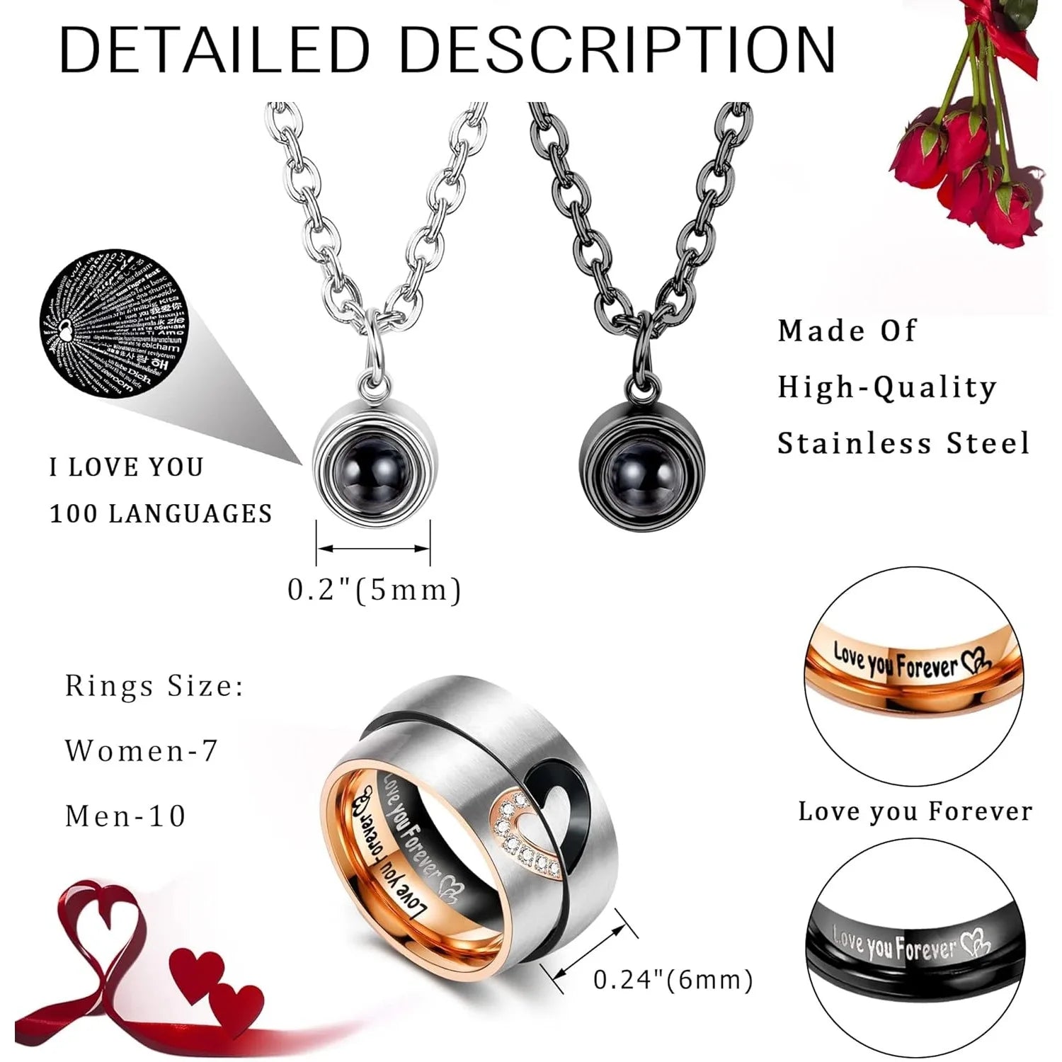 Matching Necklaces For Couples Pendant Necklace Promise Rings Stainless Steel Necklace Anniversary Valentine's Day Jewelry Gift