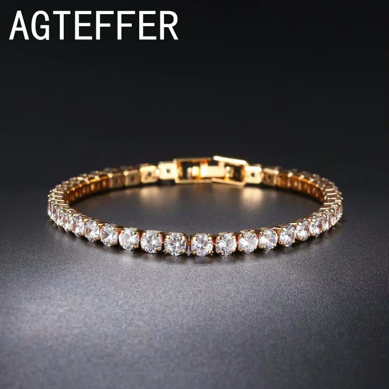 925 sterling silver Tennis Bracelet 2/4mm Cubic Zirconia for Women Mens Crystal Chain on The Hand Hip-hop Streetwear Jewelry