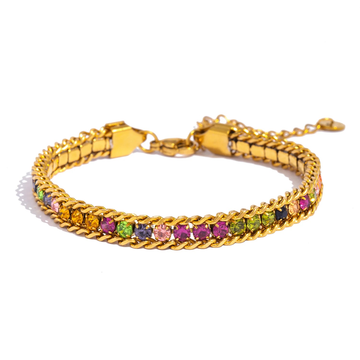 Triple Row Sparkling Bracelet - CZ Center Row, 18K Gold Plated Hypoallergenic Stainless Steel, Luxury Elegant Jewelry for Women