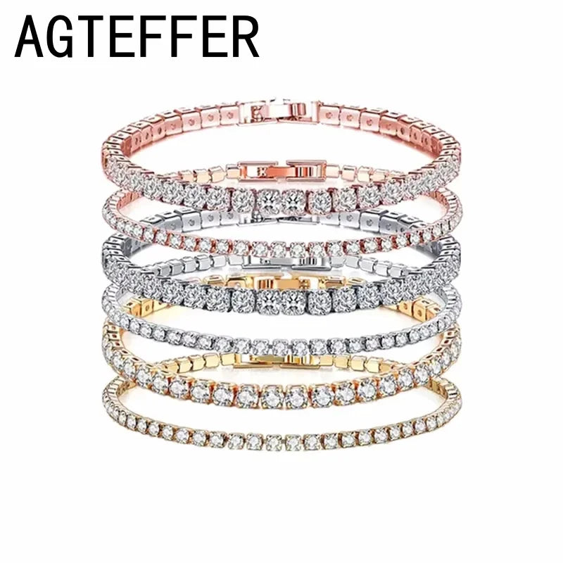 925 sterling silver Tennis Bracelet 2/4mm Cubic Zirconia for Women Mens Crystal Chain on The Hand Hip-hop Streetwear Jewelry