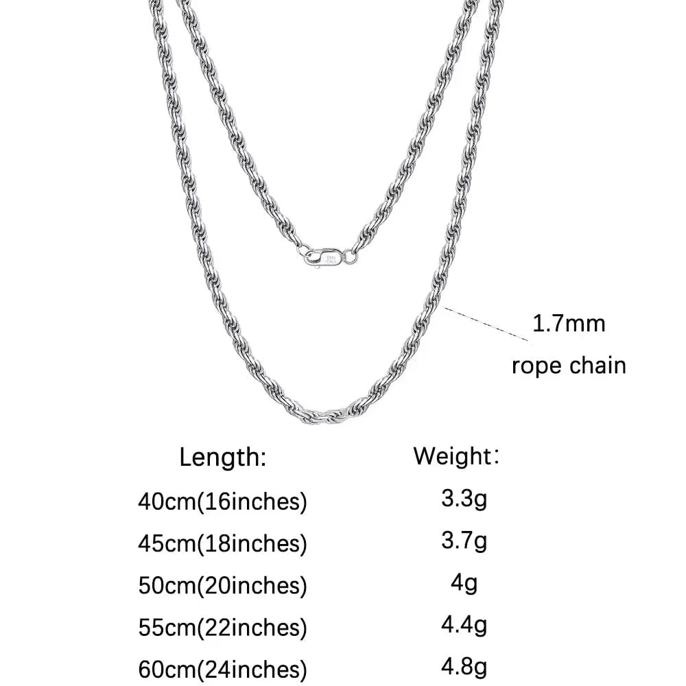Rinntin Luxury 925 Sterling Silver Diamond-Cut Rope Chain Necklace For Men Women Fashion Italian Silver Neck Chain Jewelry SC29