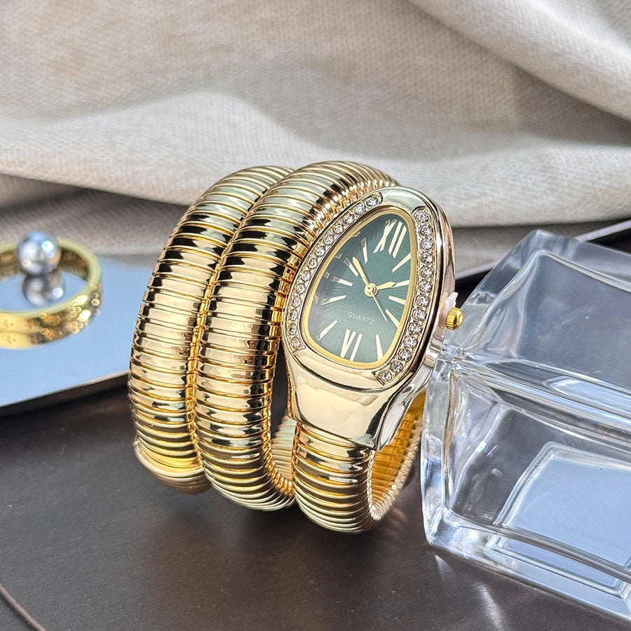 Fashionable European And American Snake-Shape Elastic Wrapping Quartz Ladies Watch with Embedded Diamond Bracelet Watch