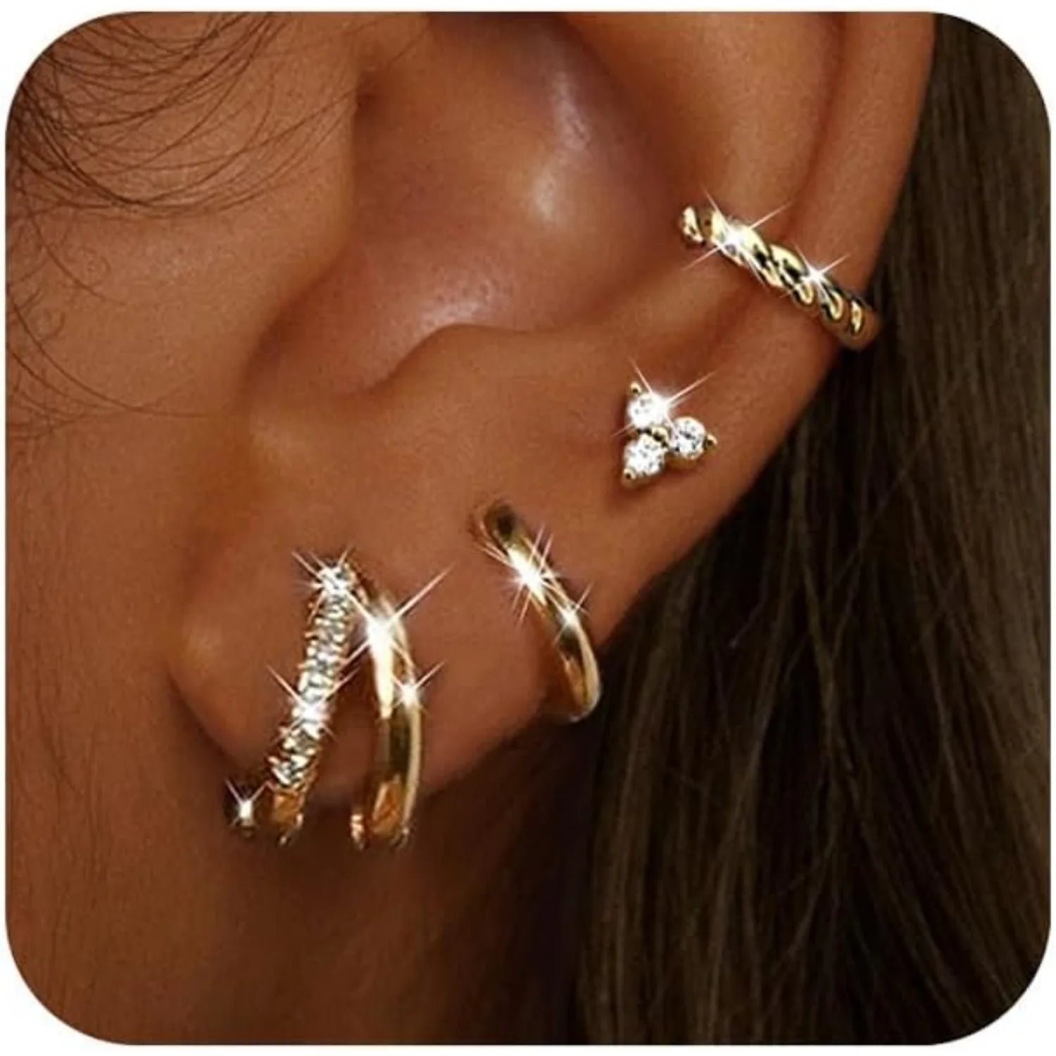 4 Pairs 14K Gold Plated Hoop Earrings for Women Surgical Steel Huggie Earings Stacks Set Dainty Cartilage Flat Back Stud Jewelry
