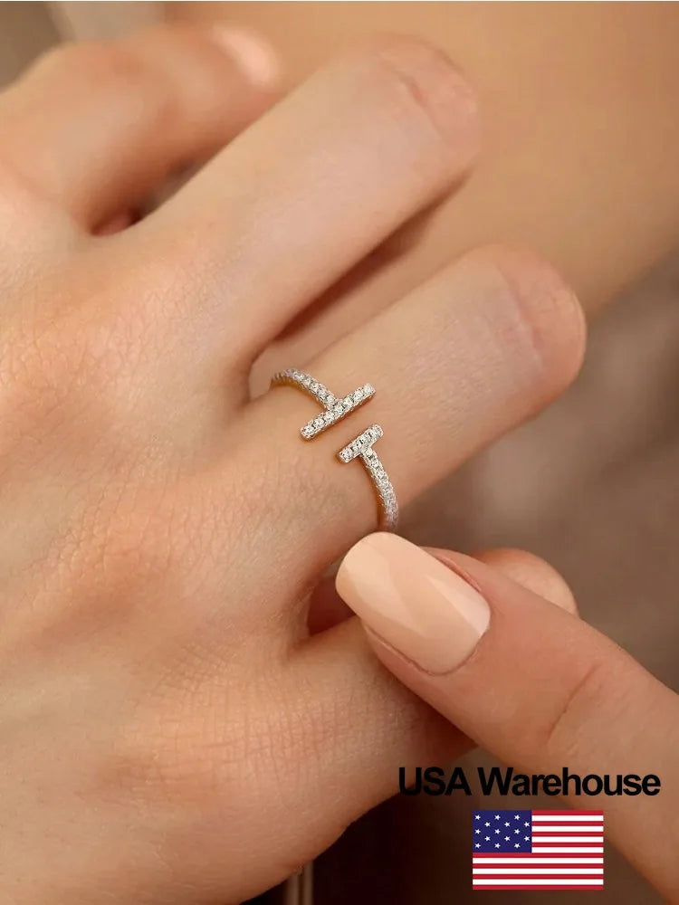 925 Sterling Silver Simple Fashion Parallel Length Adjustable Zircon Ring For Women Engagement Luxury High Quality Fine Jewelry