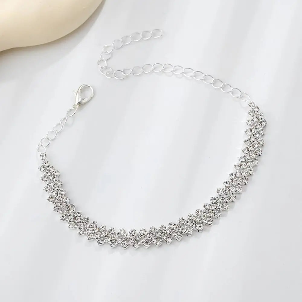 1Pcs rhinestone ordinary simple luxury hollow bracelet ankle chain for women's wedding beach summer jewelry accessories