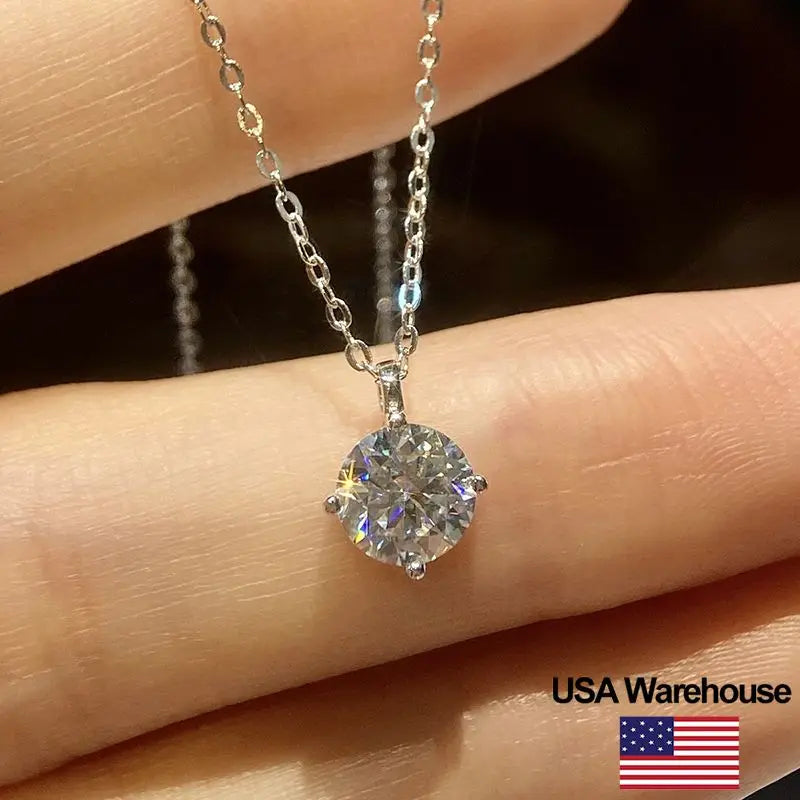 S925 Sterling Silver Brilliant Classic 1-2CT Moissanite Diamond Round Pendant Necklace for Women Engagement Wedding Jewelry