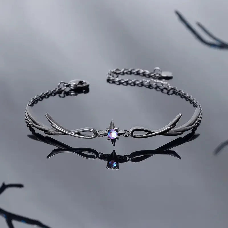 A punk style twilight black feather diamond alloy bracelet for women, an exquisite gift for women