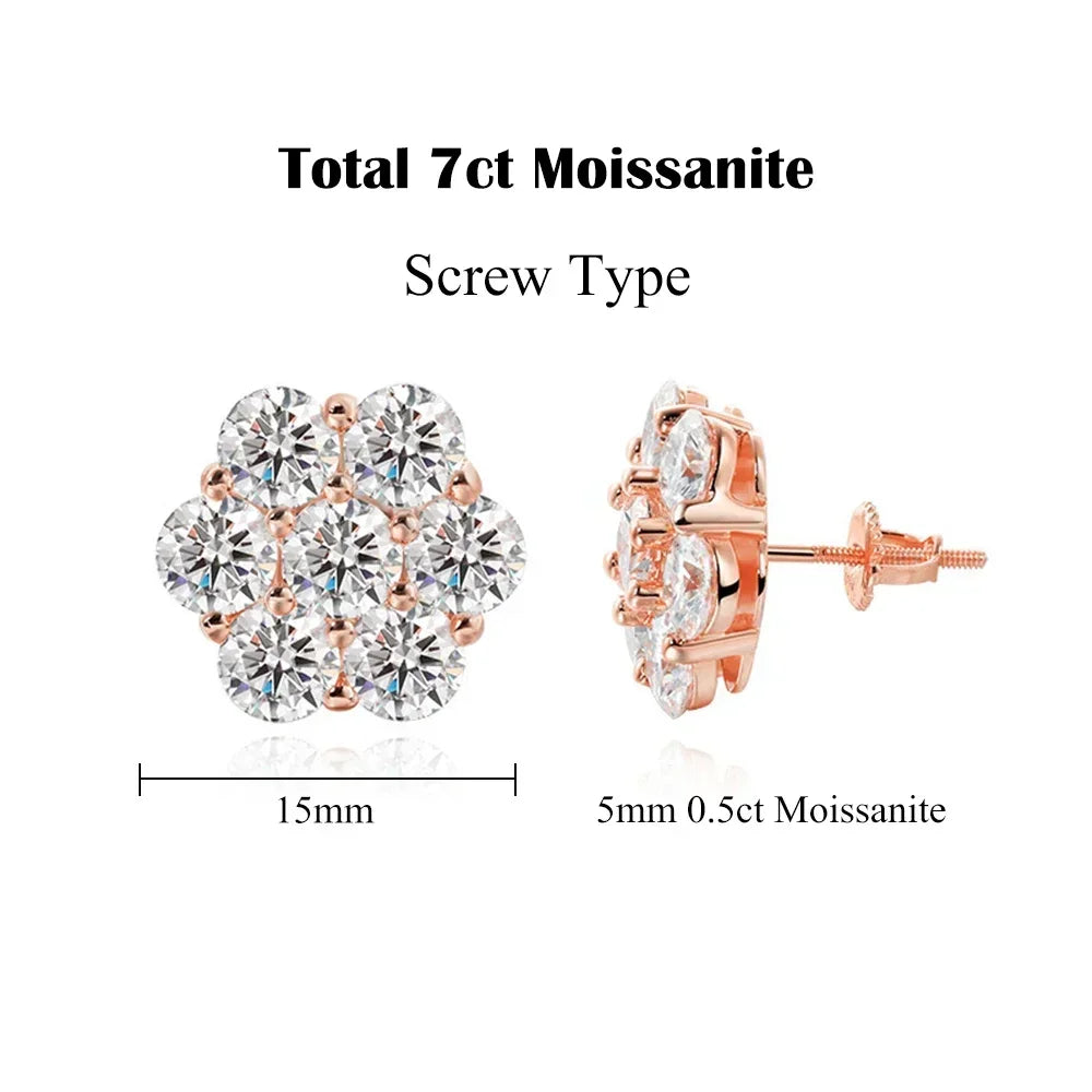 FEOBUR 3mm Full Moissanite Stud Earrings for Women 925 Sterling Silver 7-Stone Flower Wedding Earring Certified Jewelry Gift