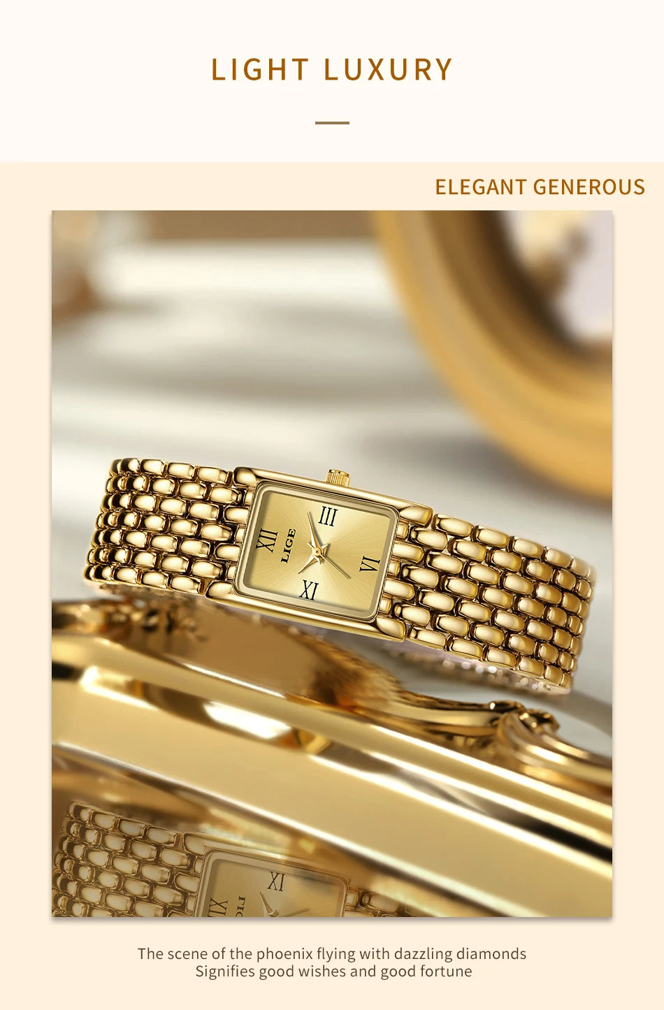 LIGE Silver Watch for Women Square Ladies Quartz Wristwatches Stainless Steel Women Small Gold Watch Luxury Casual Fashion Watch