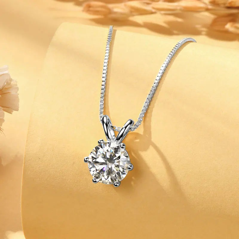 OXTAO Classic Six Claw D Color Moissanite Solitaire Pendant Necklace Female Jewelry Real 925 Silver 3CT 2CT Fine Jewellry Gift