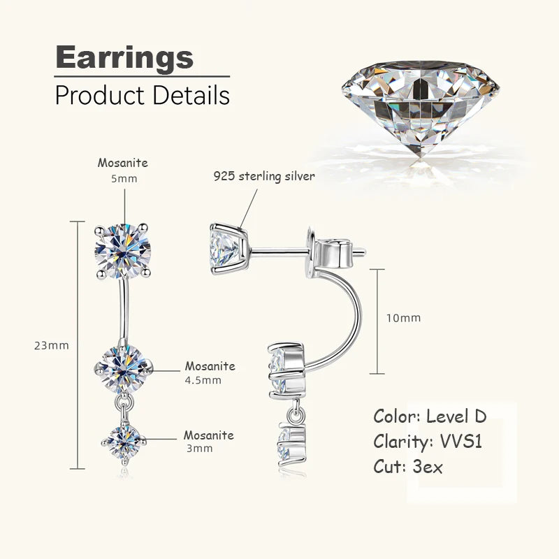 OXTAO Real 925 Silver Round Cut Moissanite Stud Earring Pendant for Women Ear Jacket Earrings D Color Lab Diamond Jewelry Gift