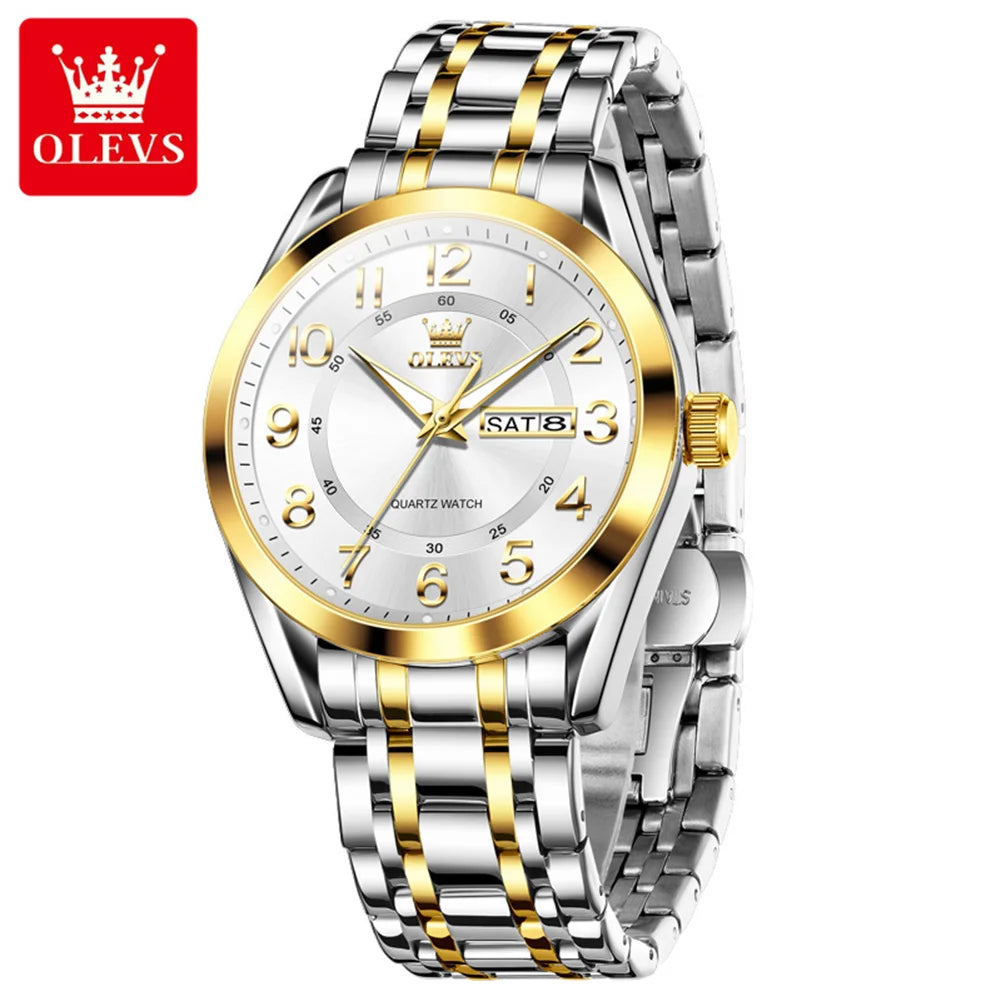 OLEVS 3666 Couple Watch Luxury Brand Quartz Watch Waterproof Watch Lover Gift Night Light Classic Date Week Clock His Her Watch